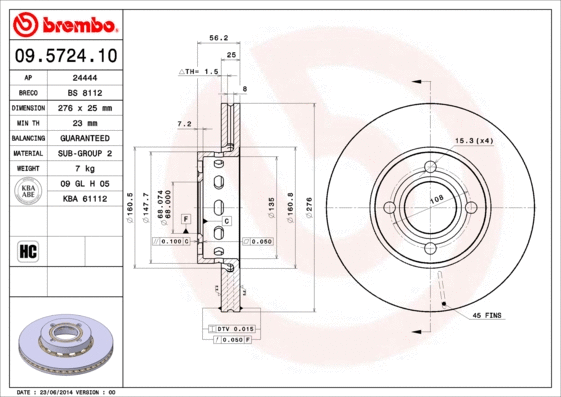 Stabdžių diskas BREMBO 09.5724.10
