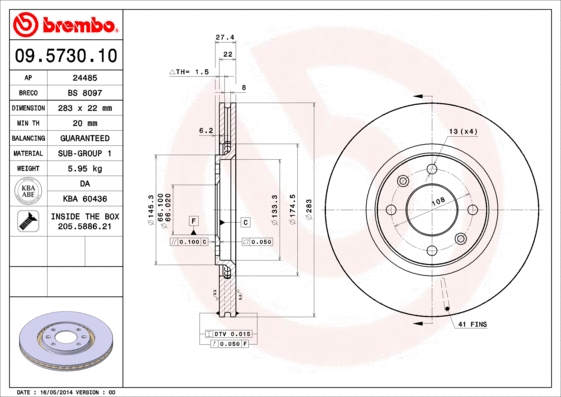 Stabdžių diskas BREMBO 09.5730.10