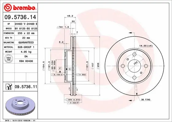 Stabdžių diskas BREMBO 09.5736.11