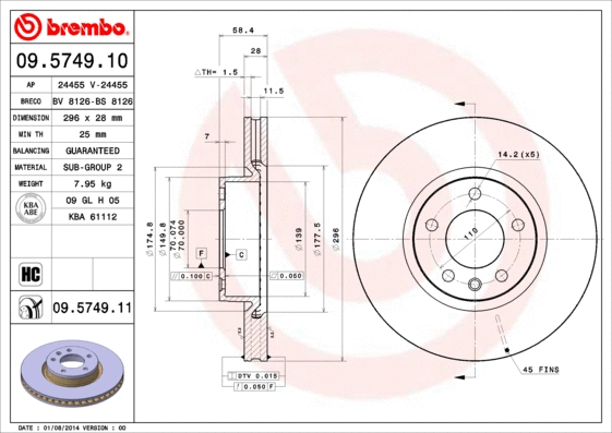 Stabdžių diskas BREMBO 09.5749.11