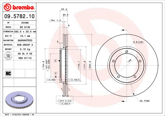 Stabdžių diskas BREMBO 09.5782.10