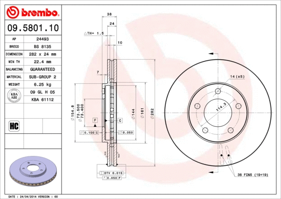 Stabdžių diskas BREMBO 09.5801.10