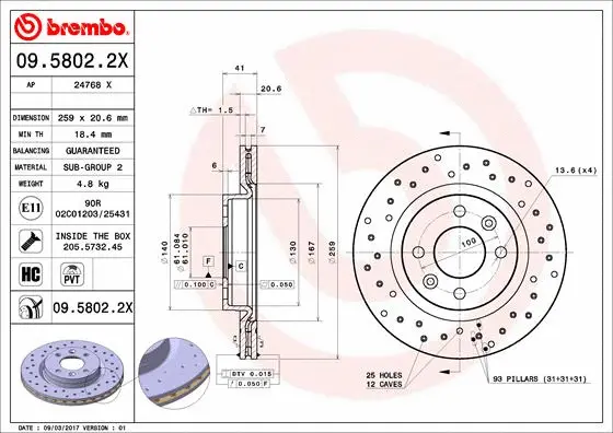 Stabdžių diskas BREMBO 09.5802.2X