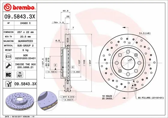 Stabdžių diskas BREMBO 09.5843.3X