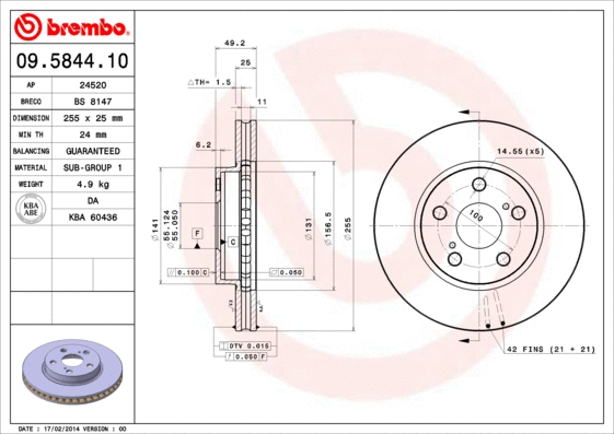 Stabdžių diskas BREMBO 09.5844.10