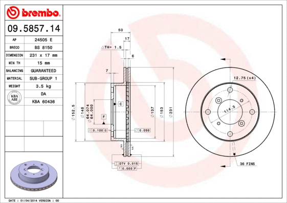Stabdžių diskas BREMBO 09.5857.14