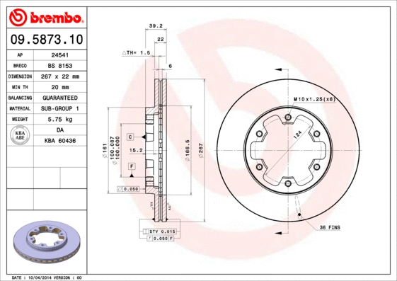 Stabdžių diskas BREMBO 09.5873.10