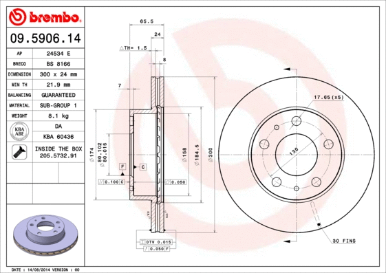 Stabdžių diskas BREMBO 09.5906.14