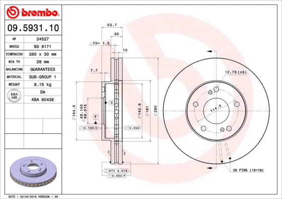 Stabdžių diskas BREMBO 09.5931.10