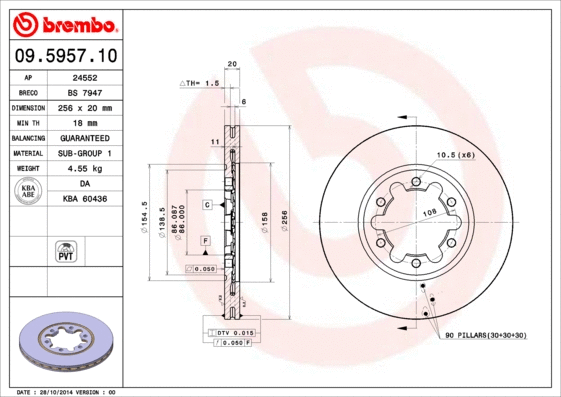 Stabdžių diskas BREMBO 09.5957.10