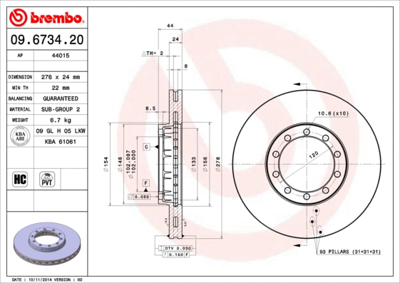 Stabdžių diskas BREMBO 09.6734.20