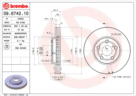 Stabdžių diskas BREMBO 09.6742.10