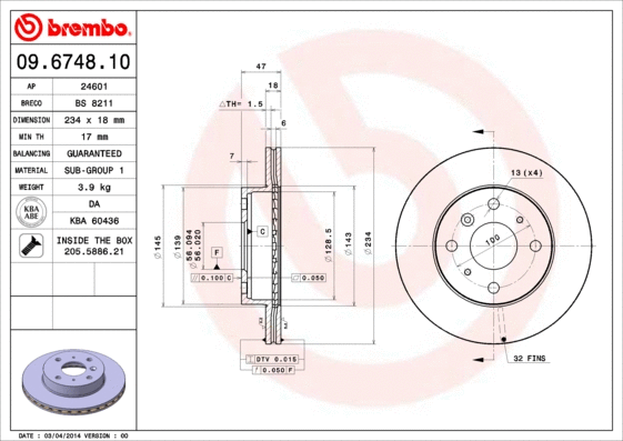 Stabdžių diskas BREMBO 09.6748.10