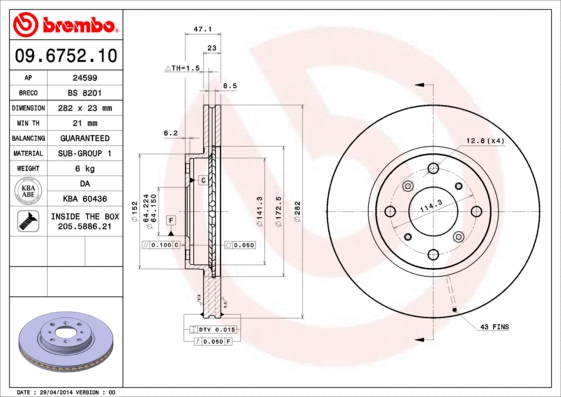 Stabdžių diskas BREMBO 09.6752.10