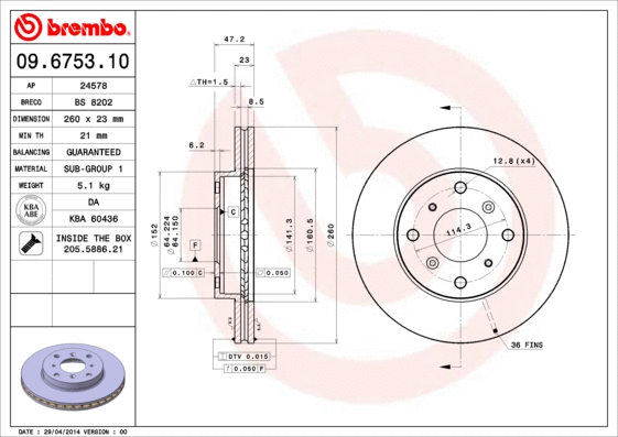 Stabdžių diskas BREMBO 09.6753.10