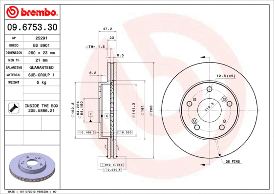 Stabdžių diskas BREMBO 09.6753.30