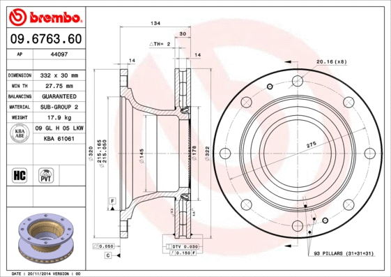 Stabdžių diskas BREMBO 09.6763.60