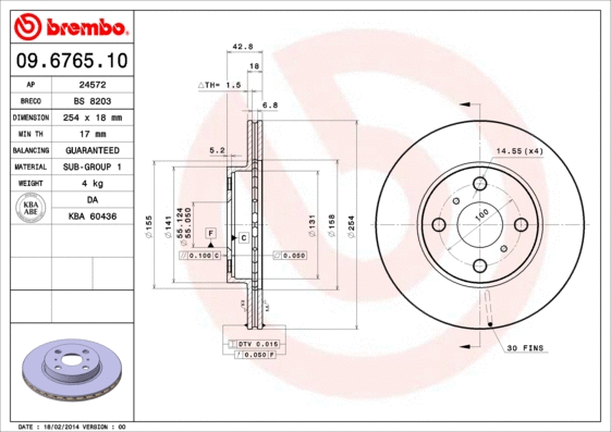 Stabdžių diskas BREMBO 09.6765.10