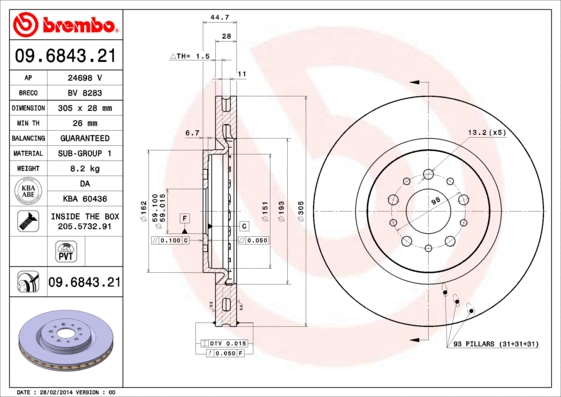 Stabdžių diskas BREMBO 09.6843.21