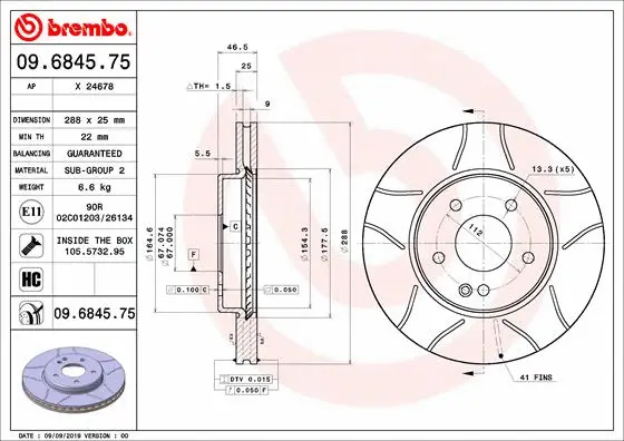 Stabdžių diskas BREMBO 09.6845.75