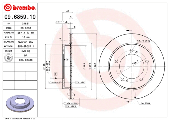Stabdžių diskas BREMBO 09.6859.10