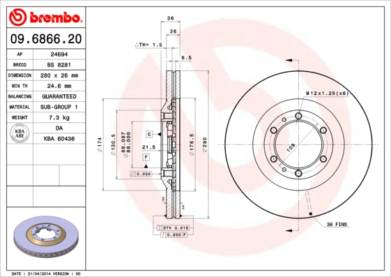 Stabdžių diskas BREMBO 09.6866.20