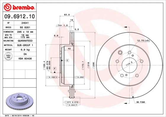Stabdžių diskas BREMBO 09.6912.10