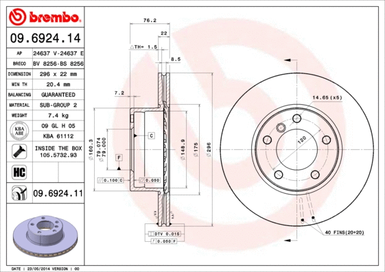 Stabdžių diskas BREMBO 09.6924.11