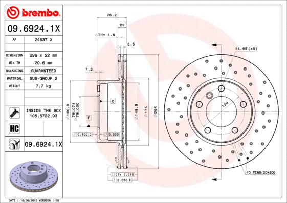 Stabdžių diskas BREMBO 09.6924.1X