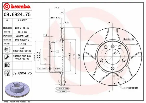 Stabdžių diskas BREMBO 09.6924.75