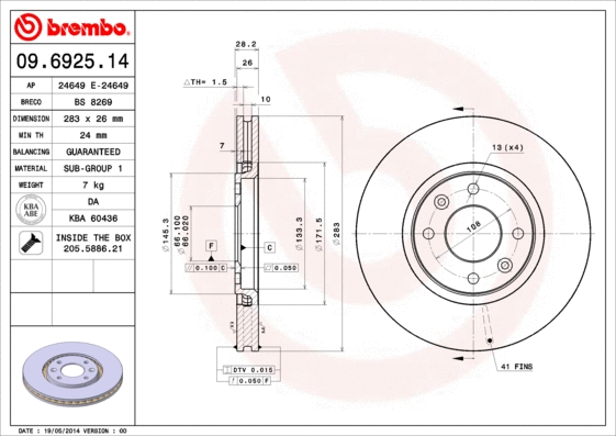 Stabdžių diskas BREMBO 09.6925.14