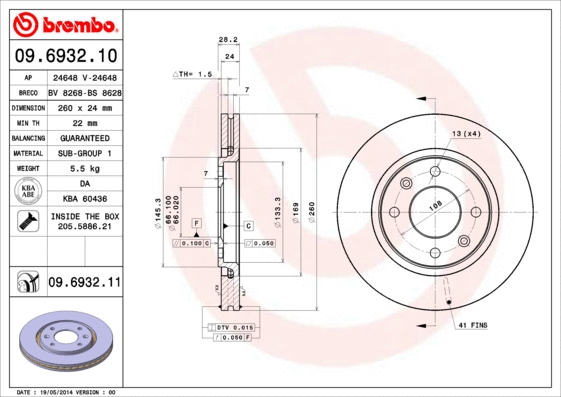 Stabdžių diskas BREMBO 09.6932.11