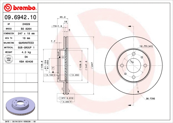 Stabdžių diskas BREMBO 09.6942.10