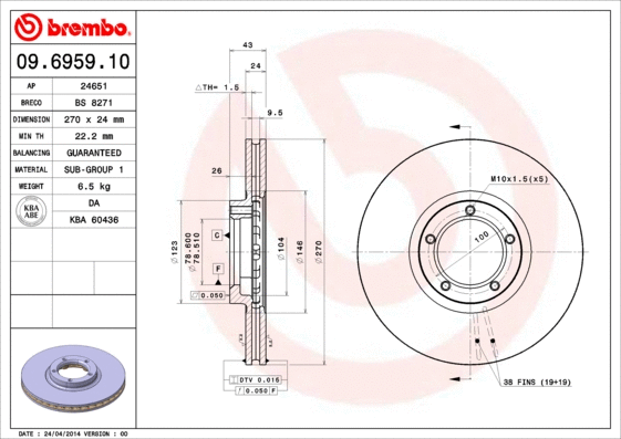 Stabdžių diskas BREMBO 09.6959.10