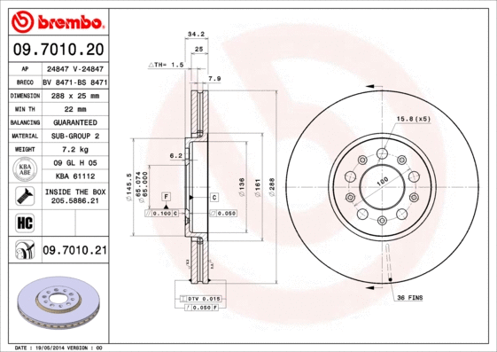 Stabdžių diskas BREMBO 09.7010.21