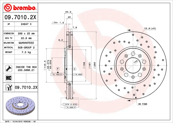 Stabdžių diskas BREMBO 09.7010.2X