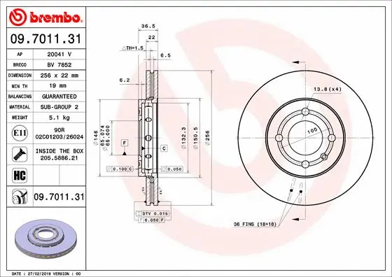 Stabdžių diskas BREMBO 09.7011.31