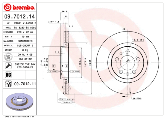 Stabdžių diskas BREMBO 09.7012.11