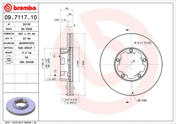 Stabdžių diskas BREMBO 09.7117.10