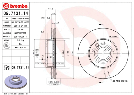 Stabdžių diskas BREMBO 09.7131.11