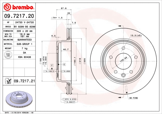 Stabdžių diskas BREMBO 09.7217.21