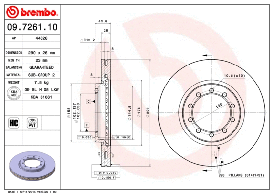 Stabdžių diskas BREMBO 09.7261.10