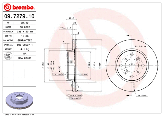 Stabdžių diskas BREMBO 09.7279.10
