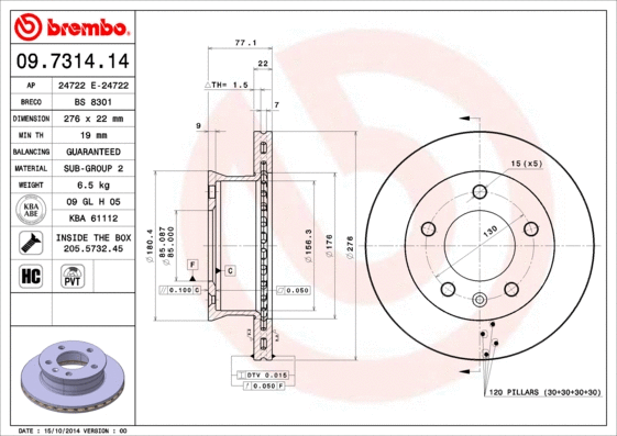 Stabdžių diskas BREMBO 09.7314.14