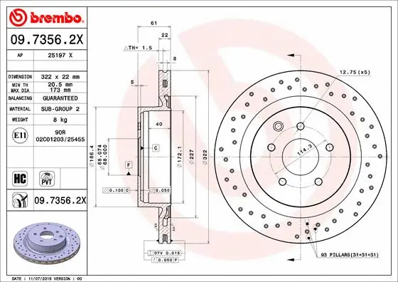 Stabdžių diskas BREMBO 09.7356.2X