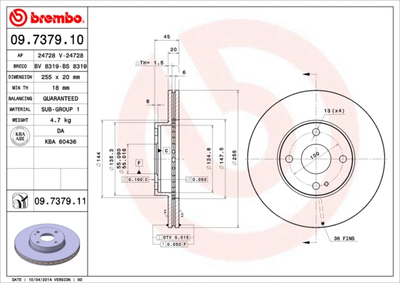 Stabdžių diskas BREMBO 09.7379.11