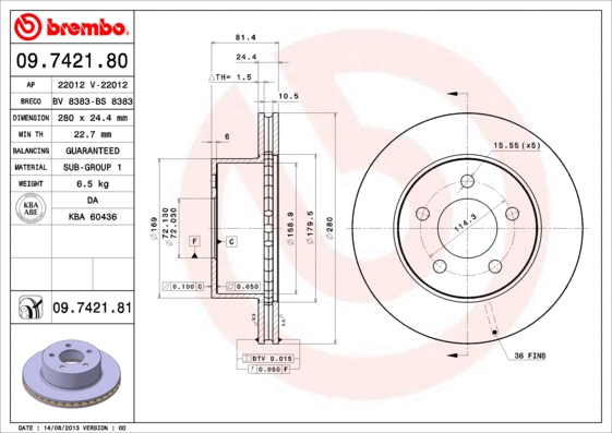Stabdžių diskas BREMBO 09.7421.81