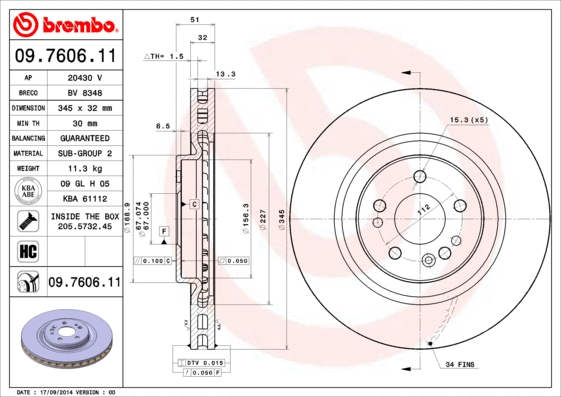 Stabdžių diskas BREMBO 09.7606.11