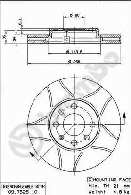 Stabdžių diskas BREMBO 09.7628.75