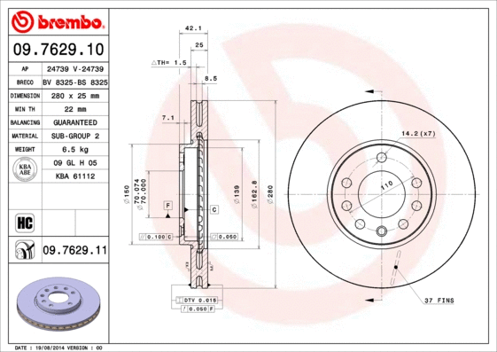 Stabdžių diskas BREMBO 09.7629.11